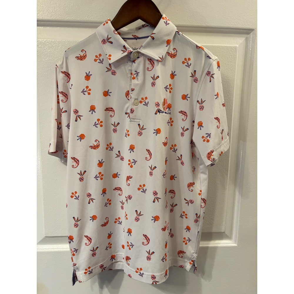 johnnie-O Boys Polo Shirt Size 10 White Chameleon Pineapple Valley Hill C.C.